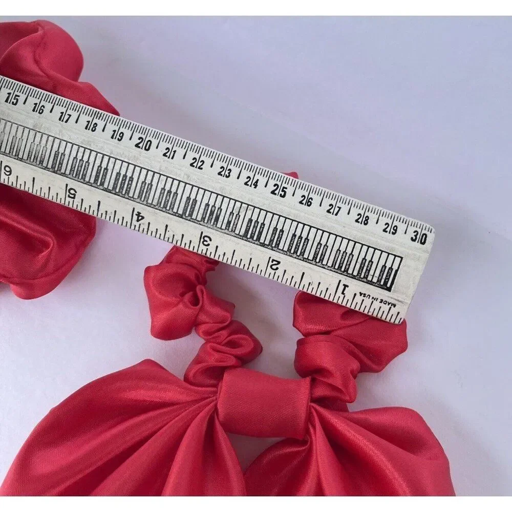2 New Women Hair Satin Scrunchie Hair Tie Red